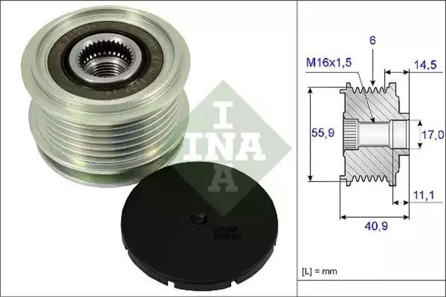 Шкив генератора фольксваген. 535001210 INA. F573416 INA. INA F-570816.01-0010. 538072110 INA.