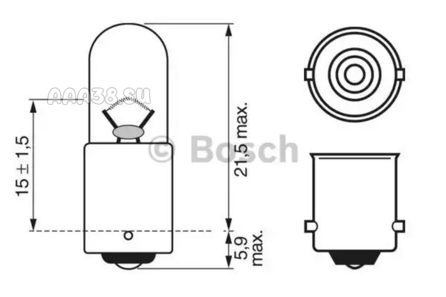 1987302207 BOSCH Лампа накаливания автомобильная Goodyear T4W 12V 4W BA9s  (коробка: 10шт.)