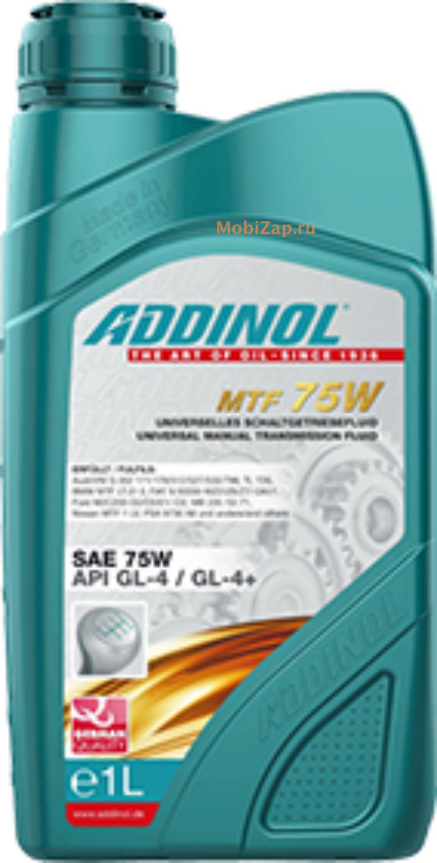 ADDINOL 4014766075376 Трансмиссионное масло для МКПП ADDINOL Multi  Transmission Fluid 75W синтетическое, 1 л купить в Москве | mobizap.ru