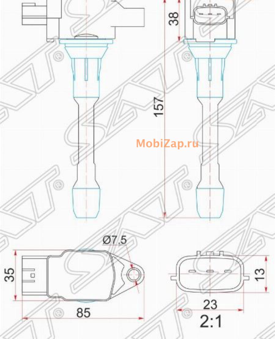 SAT ST22448JA00C Катушка зажигания NISSAN J32 QR25 / SC11 HR15 / HR16 /  MR18 / J10 MR20DE / C25 MR20 / Y12 купить в Москве | mobizap.ru