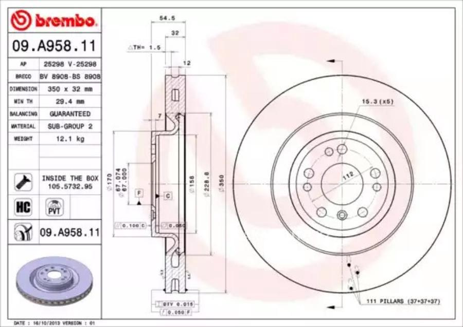 09A95811 BREMBO Тормозной диск