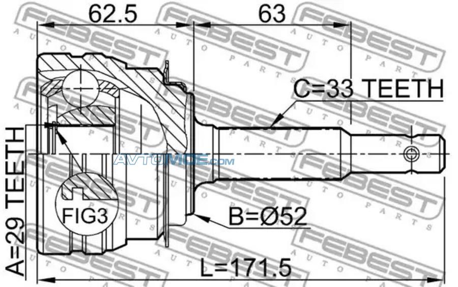 56 02 57. Шрус 0210-l31a44 чертеж. Шрус FEBEST 0210-c11. FEBEST шрус наружный 22x60x27. Шрус FEBEST 1110-m100a40.