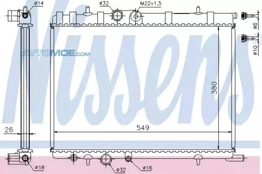 Радиатор охлаждения размеры. 68717 Nissens радиатор охлаждения. Nissens 63502. 63606a Nissens радиатор охлаждения двигателя. Nissens радиатор 380x562.