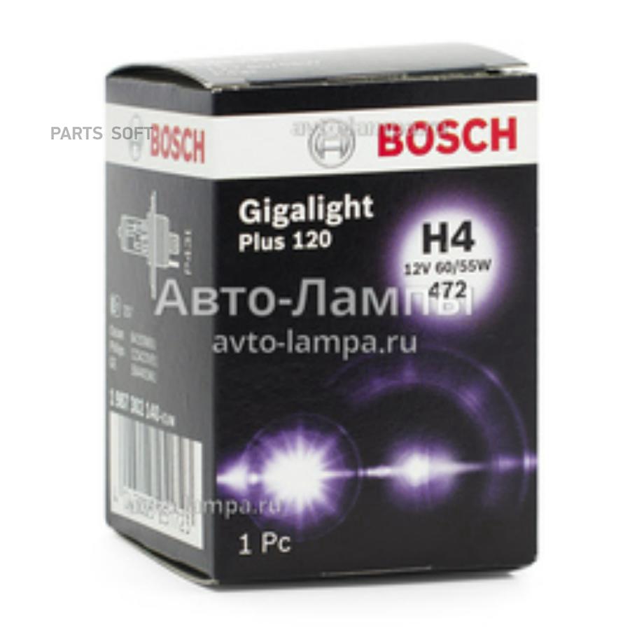 1987301106 BOSCH Лампа накаливания H4 60/55W 12V P43t комплект 2 шт