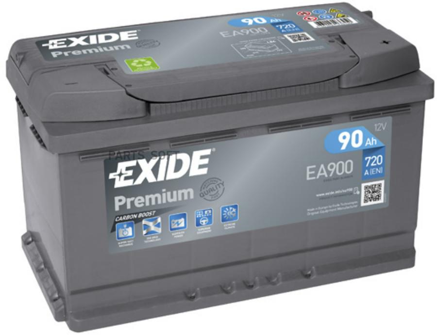 АккумуляторPremium 90Ah 720A (R +) 315x175x190 mm EXIDE EA900