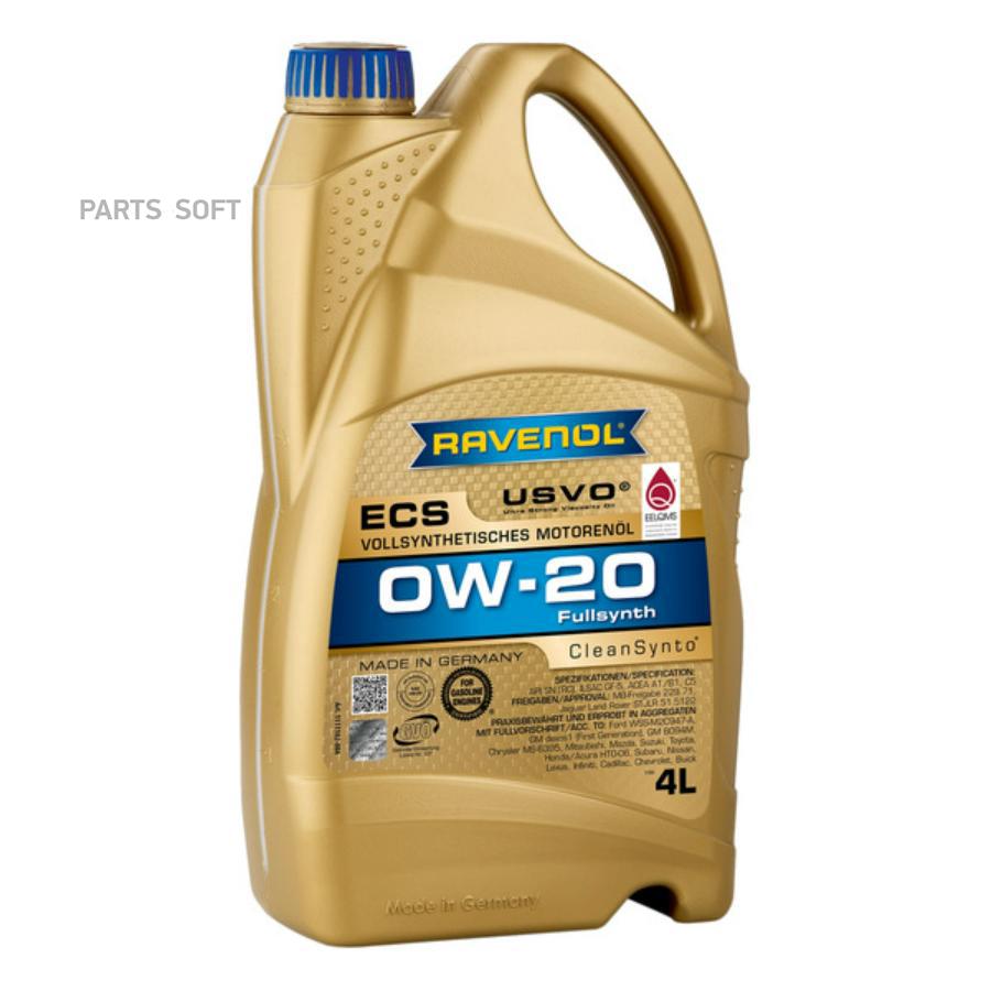 Масло моторное ECS 0W-20 4л (синтетика+ПАО) RAVENOL 1111102004