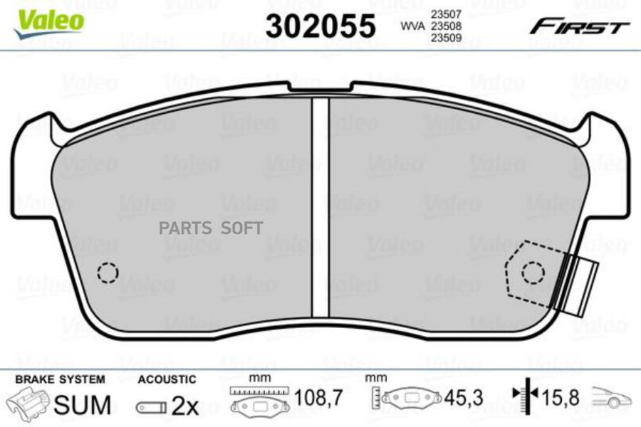 Brake Pad Set disc brake VALEO 302055