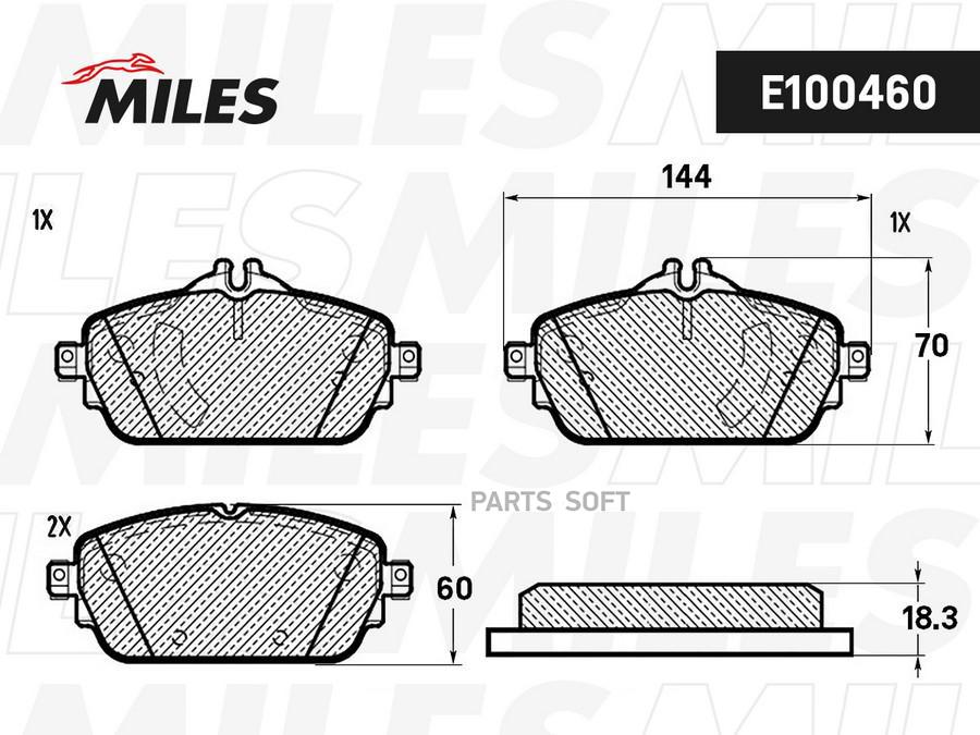 Колодки тормозные MERCEDES W205 14- передние L 144мм LowMetallic MILES E400460