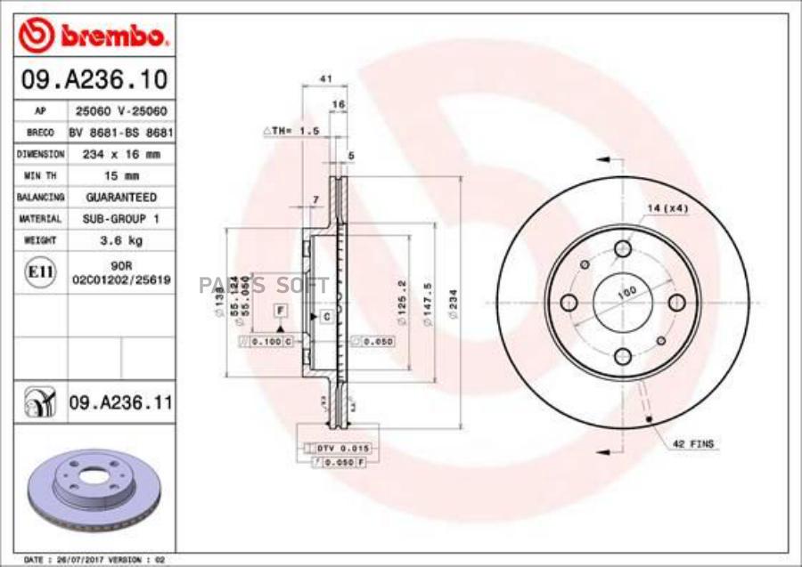 Тормозной диск BREMBO 09A23611