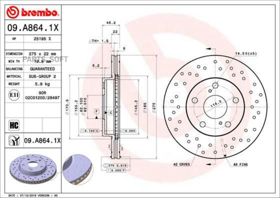 Диск тормозной BREMBO 09A8641X