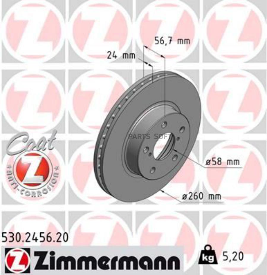 Тормозной диск ZIMMERMANN 530245620