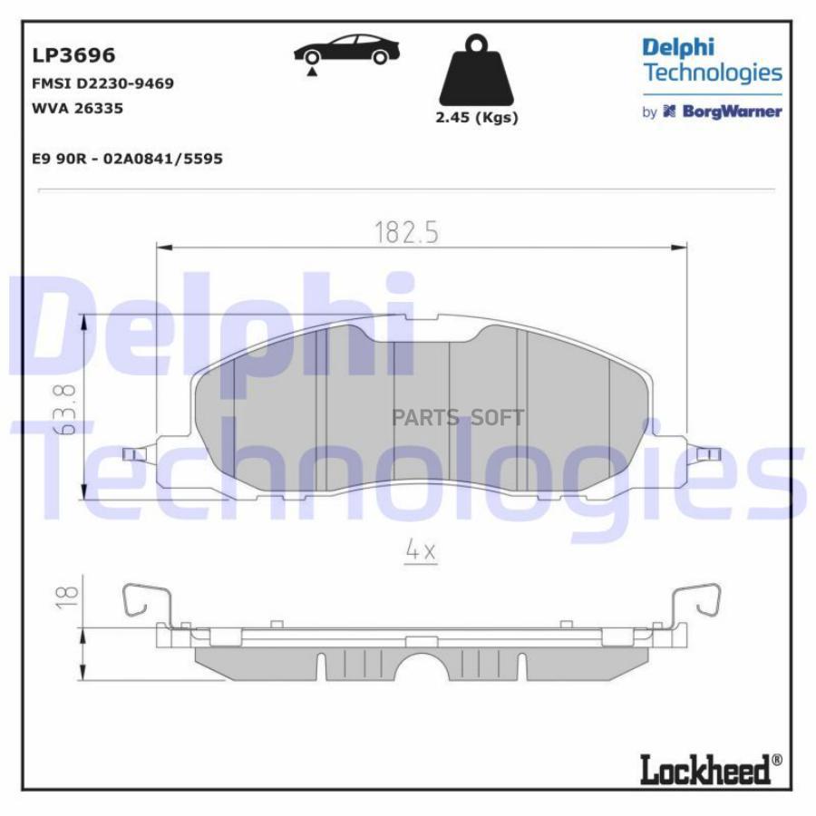 Колодки тормозные дисковые комплект DELPHI LP3696