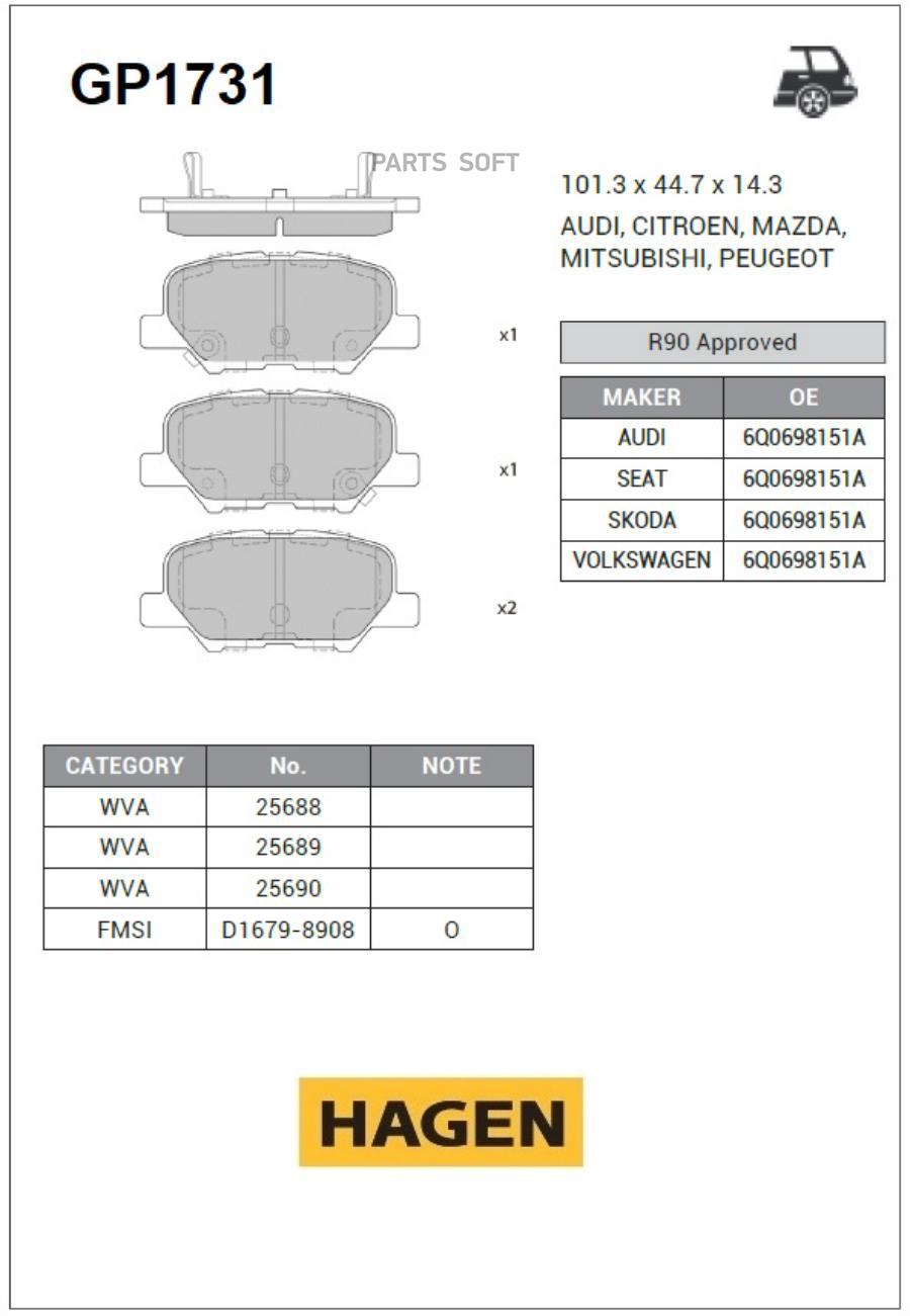 Колодки тормозные задние HAGEN SANGSIN BRAKE GP1731