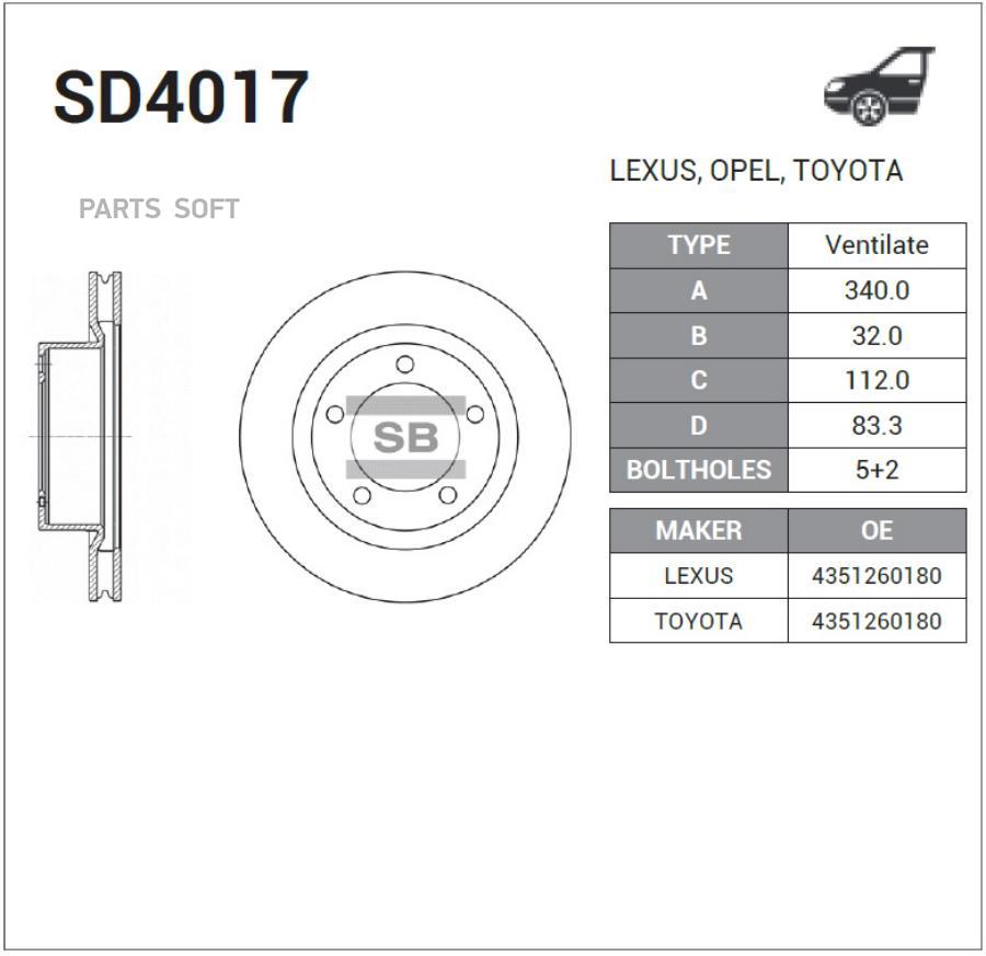 ДИСК ТОРМОЗНОЙ SD4017 (43512-60180) SANGSIN BRAKE SD4017