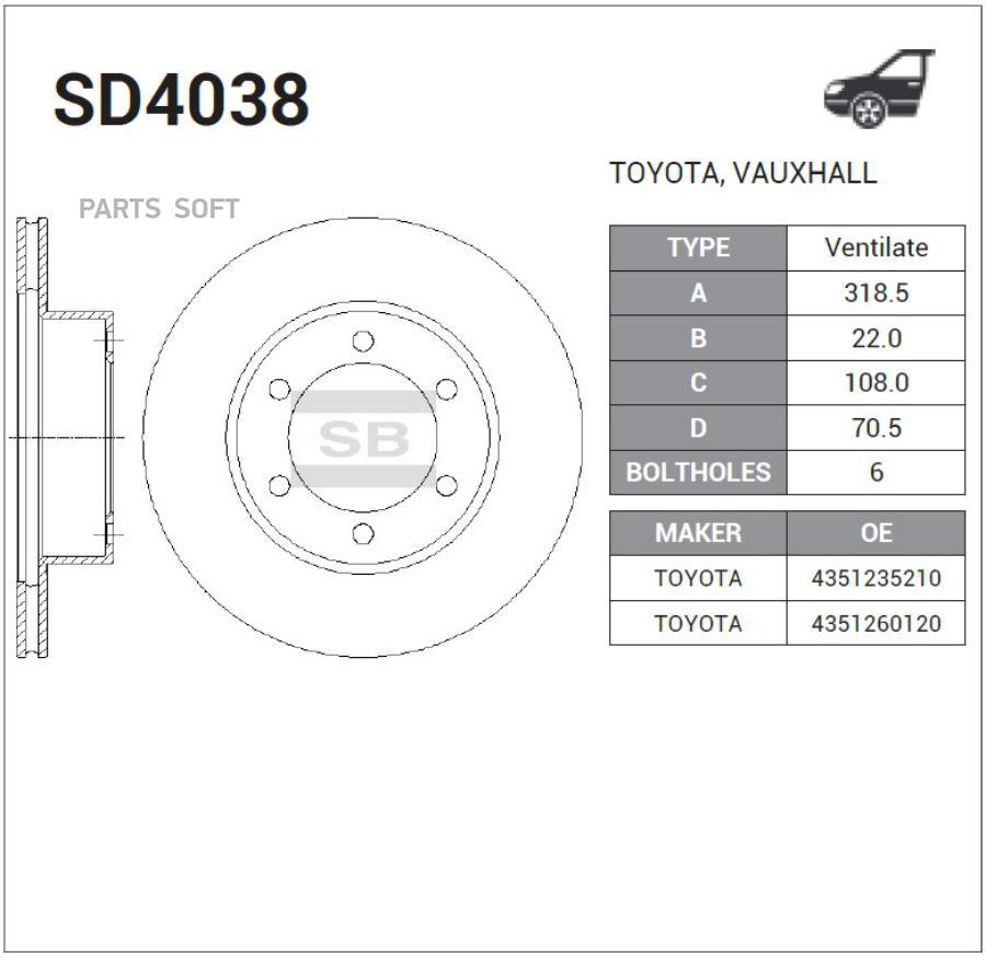 _диск тормозной передний Toyota Land Cruiser 90 96 SANGSIN BRAKE SD4038