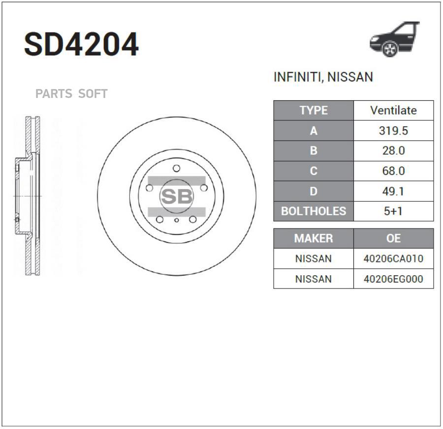 ДИСК ТОРМОЗНОЙ SD4204 (40206-EG000) SANGSIN BRAKE SD4204