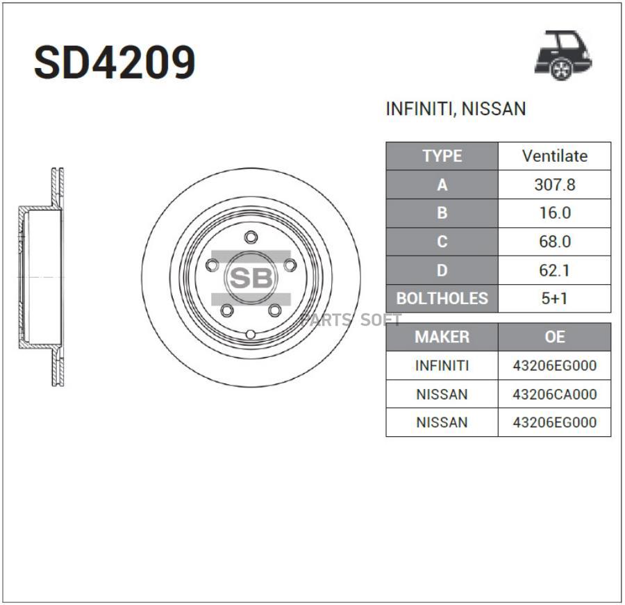 ДИСК ТОРМОЗНОЙ SD4209 (43206-CA000) SANGSIN BRAKE SD4209