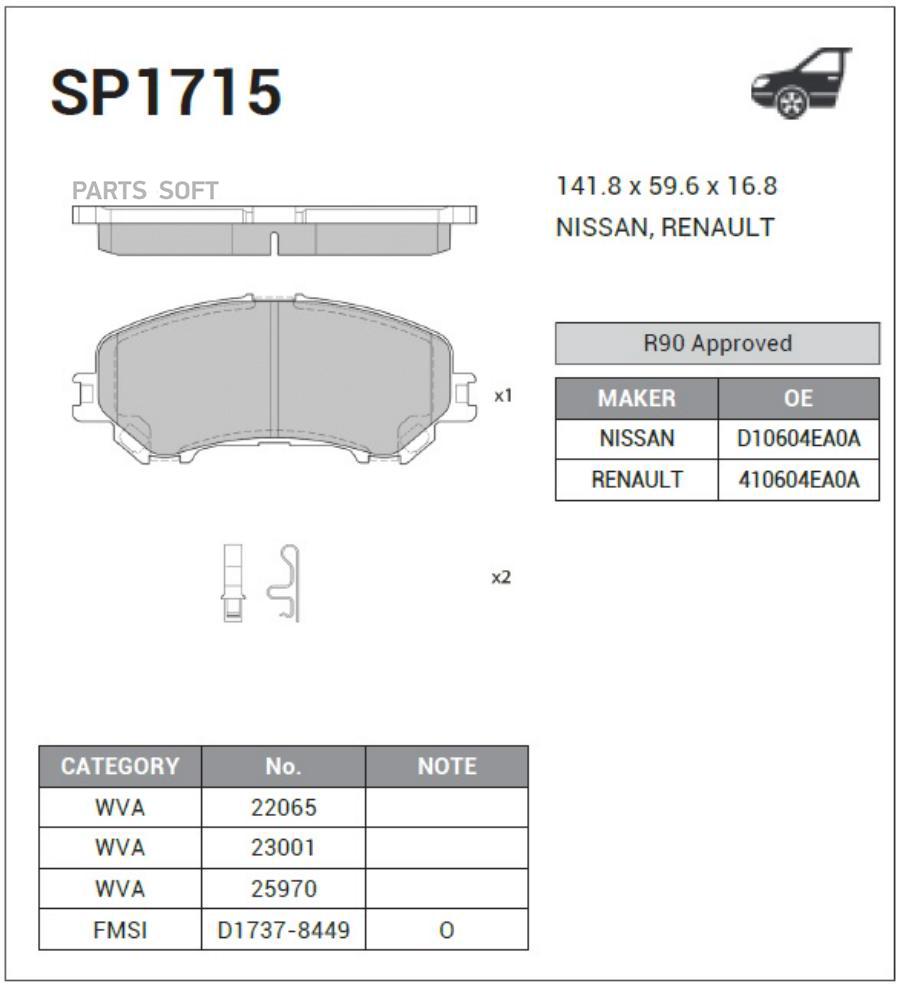 Колодки тормозные передние SANGSIN BRAKE SP1715