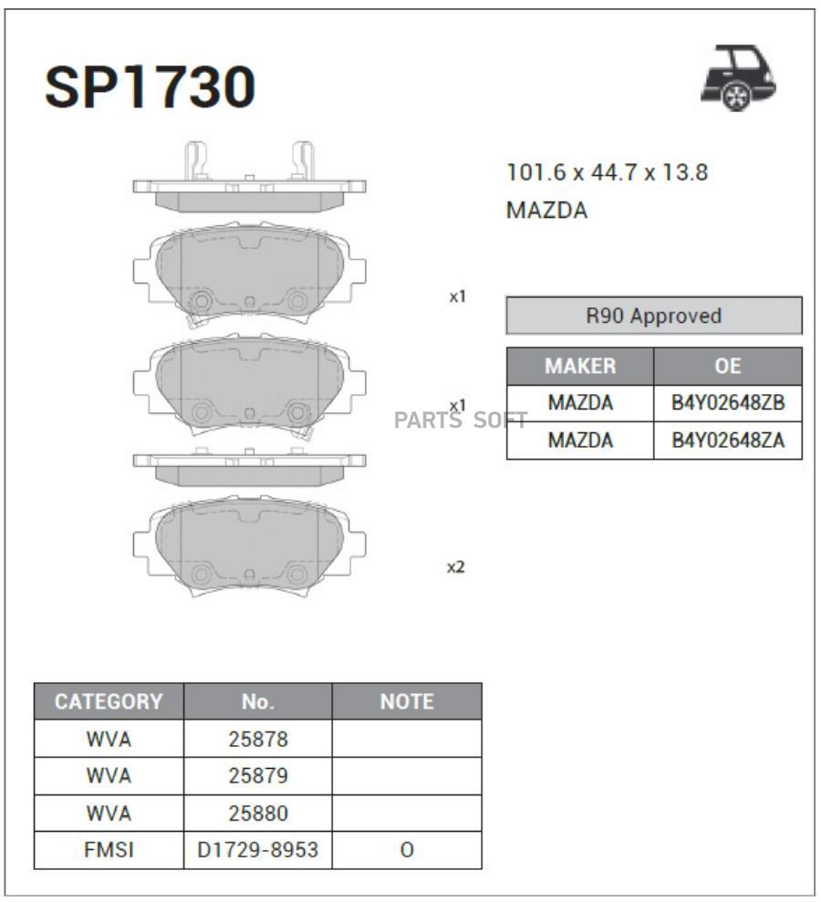 Колодки тормозные дисковые задние SANGSIN BRAKE SP1730