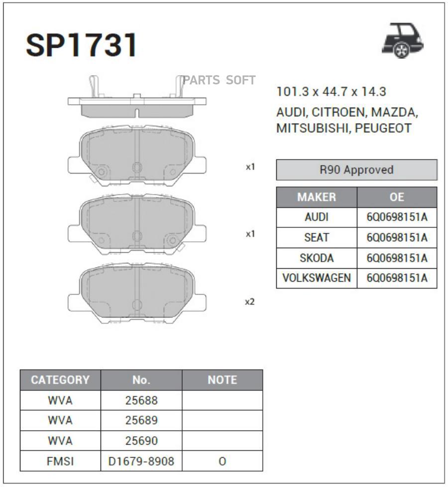 Колодки тормозные дисковые задние SANGSIN BRAKE SP1731