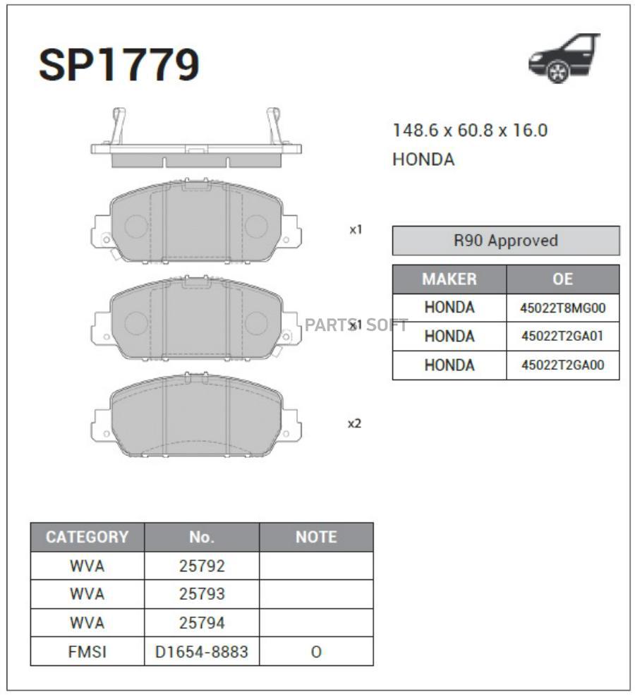 Колодки тормозные передние SANGSIN BRAKE SP1779