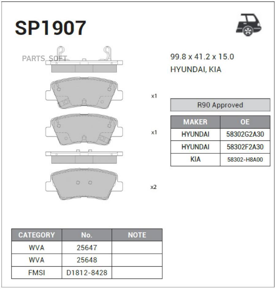 SP1907_КОЛОДКИ ДИСКОВЫЕ З HYUNDAI ELANTRA AD/AVA SANGSIN BRAKE SP1907