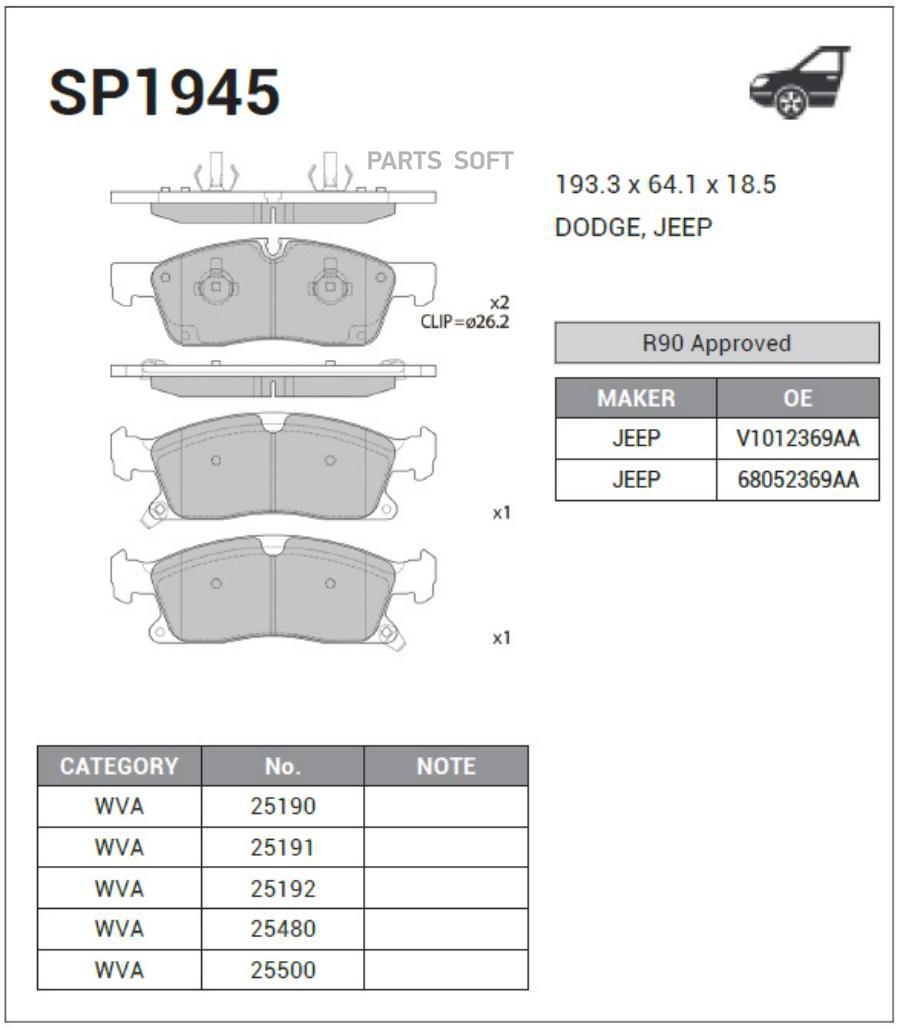 SP1945_КОЛОДКИ ДИСК ПЕРЕД JEEP GRAND CHEROKEE I SANGSIN BRAKE SP1945