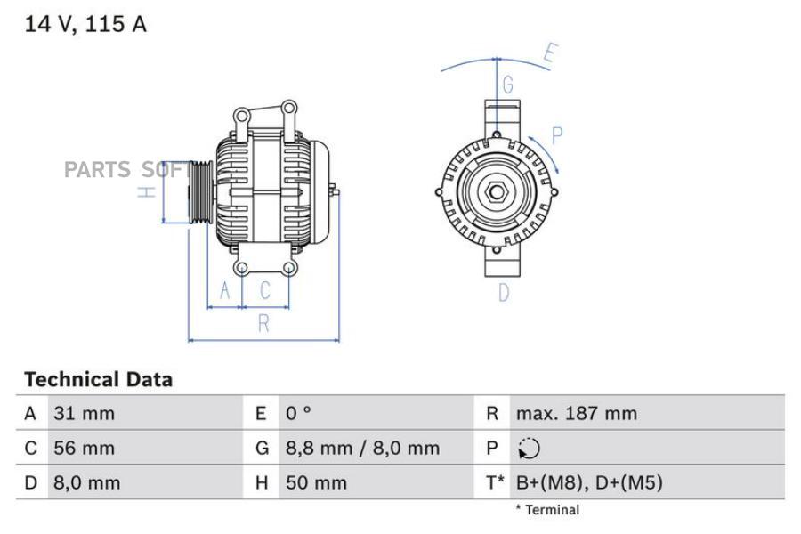 Снято Генератор 14V 120A BOSCH 0986043660