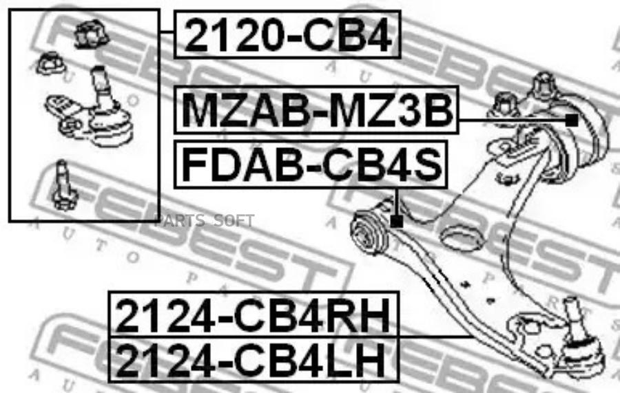 2124CB4RH_рычаг правый Ford Focus/Focus C-max 16-20/16TDCi-20TDCi 03 FEBEST 2124CB4RH