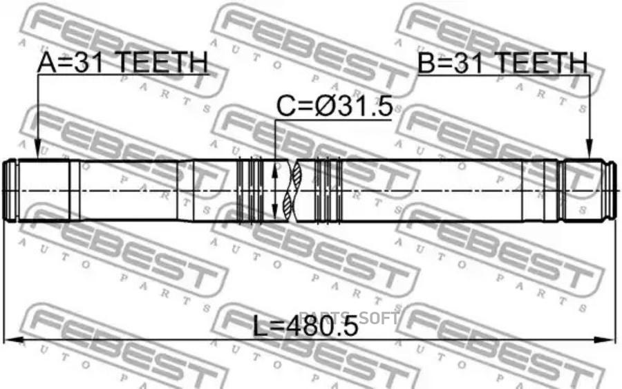 Полуось правая 31X480X31 FEBEST 2112TT9