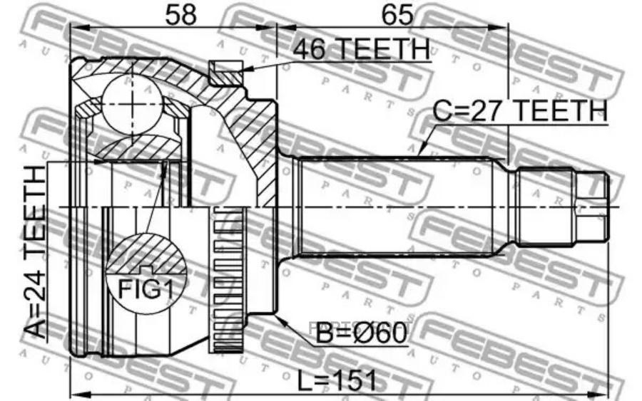 Шрус наружный 24X60X27 FEBEST 2210SOUA46