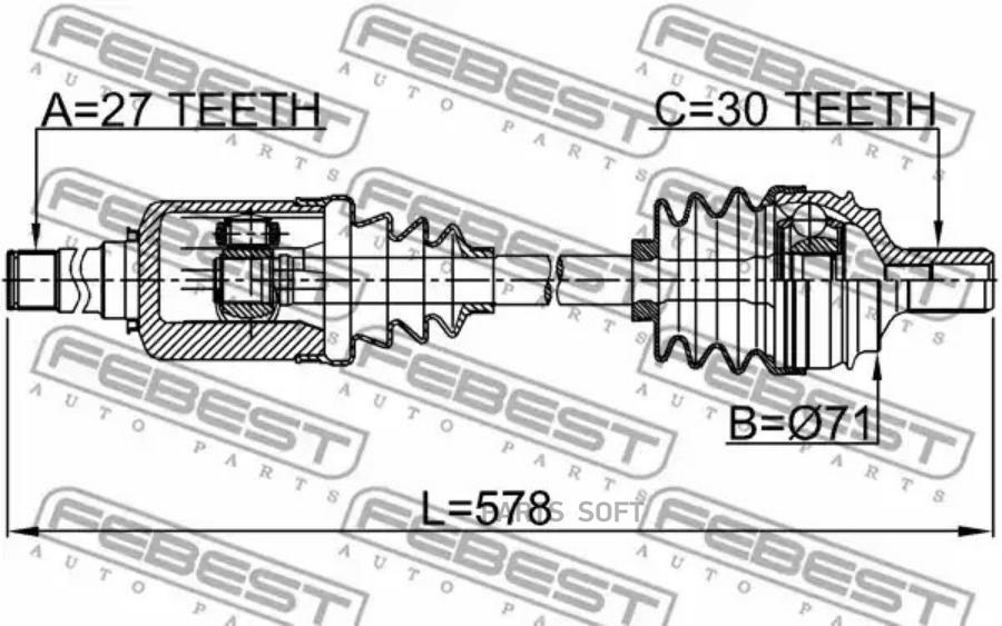 Привод передний правый 27x578x30 FEBEST 1614221FRH