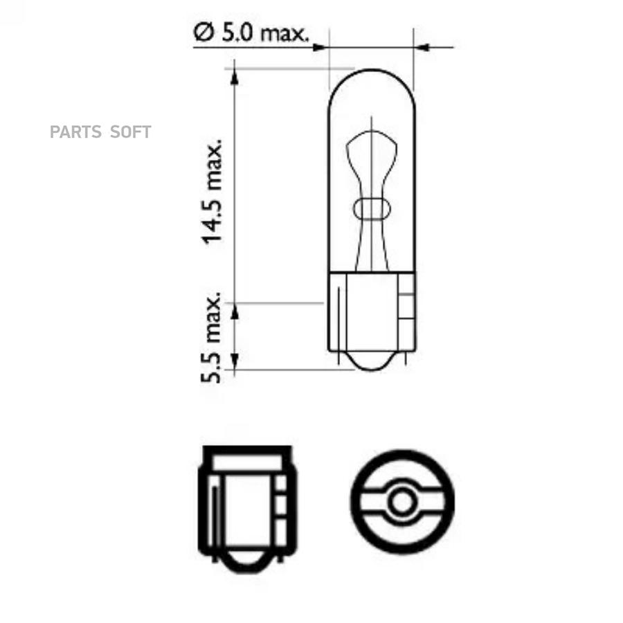 Лампа накаливания приборной панели W12W W2x46d Vision 12V 12W Блис PHILIPS 12516B2