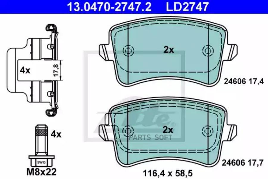 130470-27472_колодки дисковые задние ceramic Audi A4/A5/Q5 18TFSi/20TFSi/32FSi/20-30TDi 07 ATE 13047027472