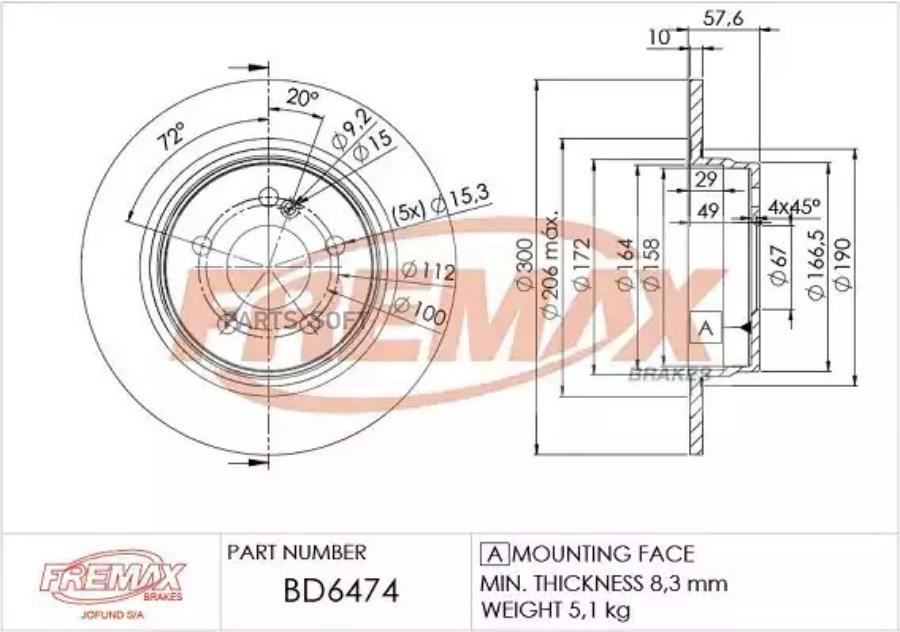 Тормозной диск FREMAX BD6474