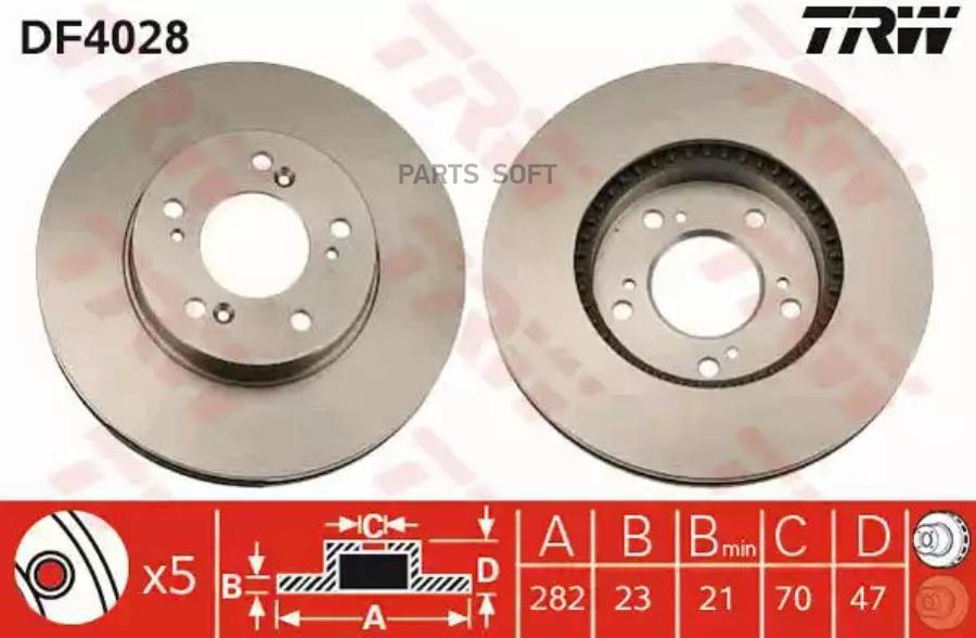 Диск Тормозной | Перед | Honda Cr-V I (Rd) 20 16V 4Wd (Rd1 Rd3) 01 TRW DF4028