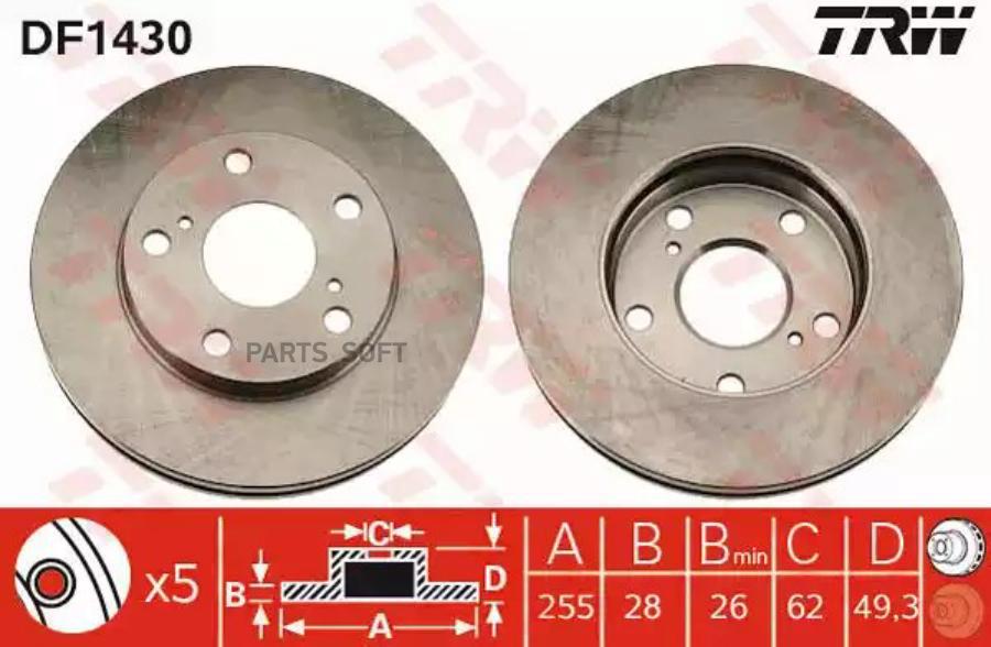 Диск Тормозной Передний Toyota Camry (V10-20) Picnic (_Xm10) Df1430 TRW DF1430