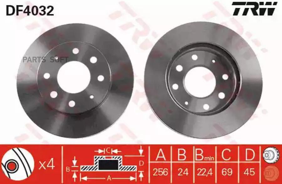 Тормдиск первент[256x24] 4 отв TRW DF4032