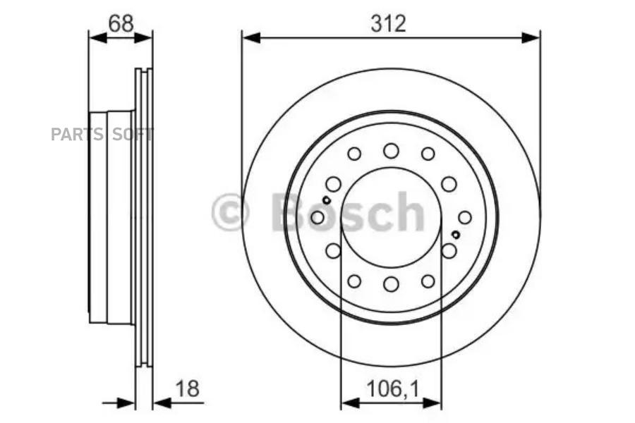 Диск торм задвент[312x18] 6 отв BOSCH 0986479S36