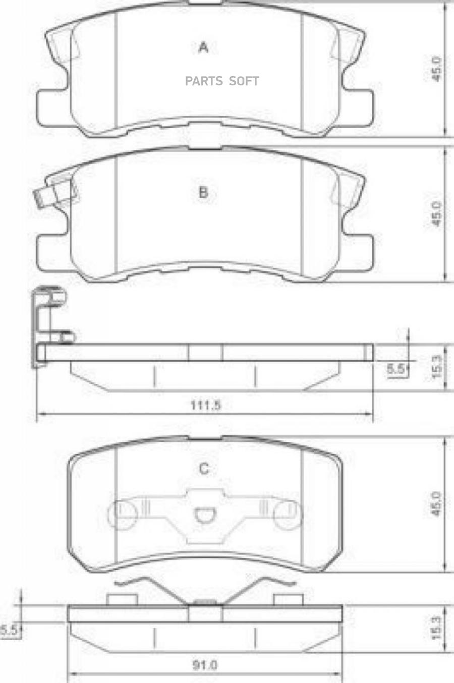 Комплект дисковых тормозных колодок ABS 37199