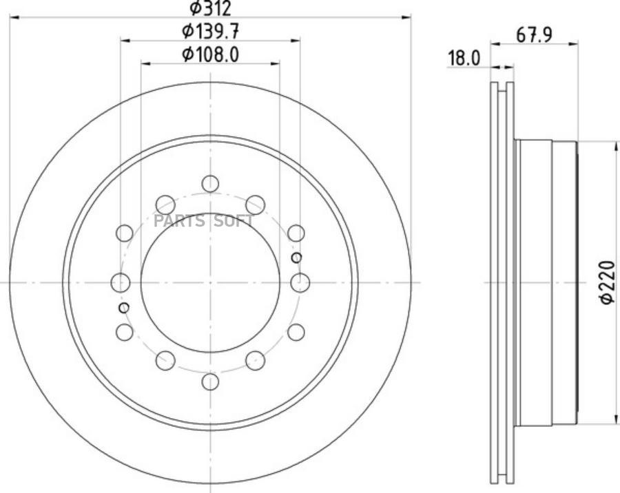 Диск тормозной задний [312x18] 6 отв с покрытием вентилируемый NISSHINBO ND1093K