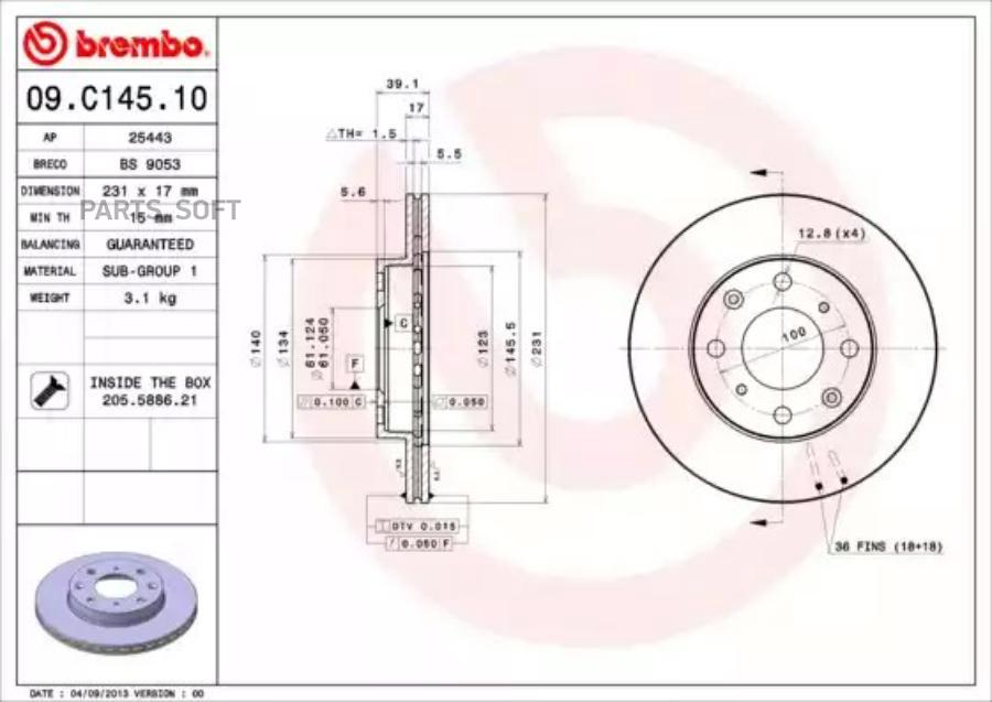 09C14510 BREMBO Тормозной диск