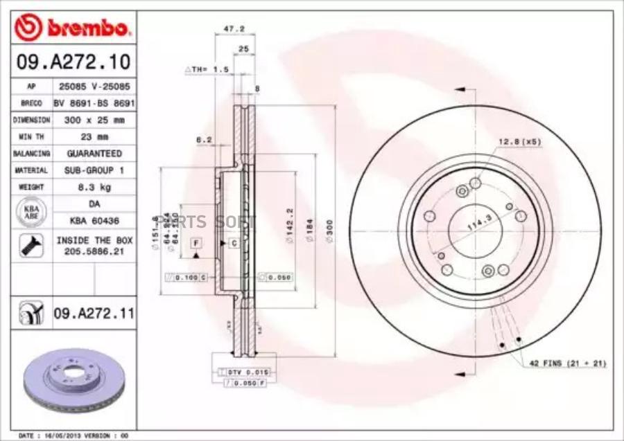 09A27211 BREMBO Тормозной диск