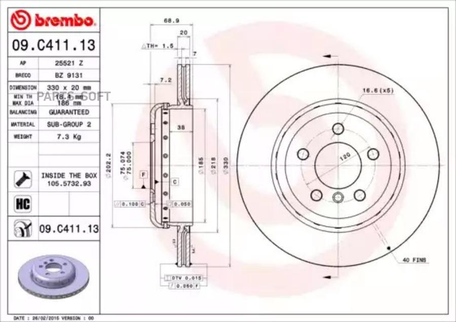 09C41113 BREMBO Тормозной диск