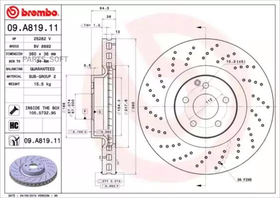 09A81911 BREMBO Тормозной диск