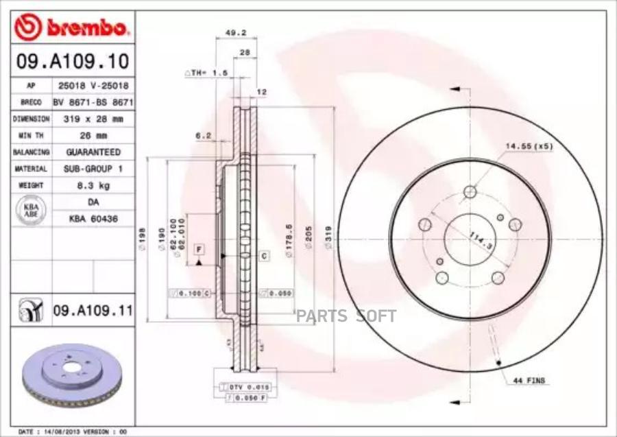 09A10911 BREMBO Тормозной диск