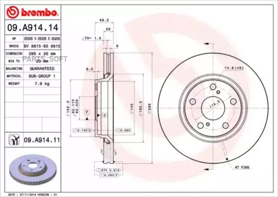 09A91414 BREMBO Тормозной диск