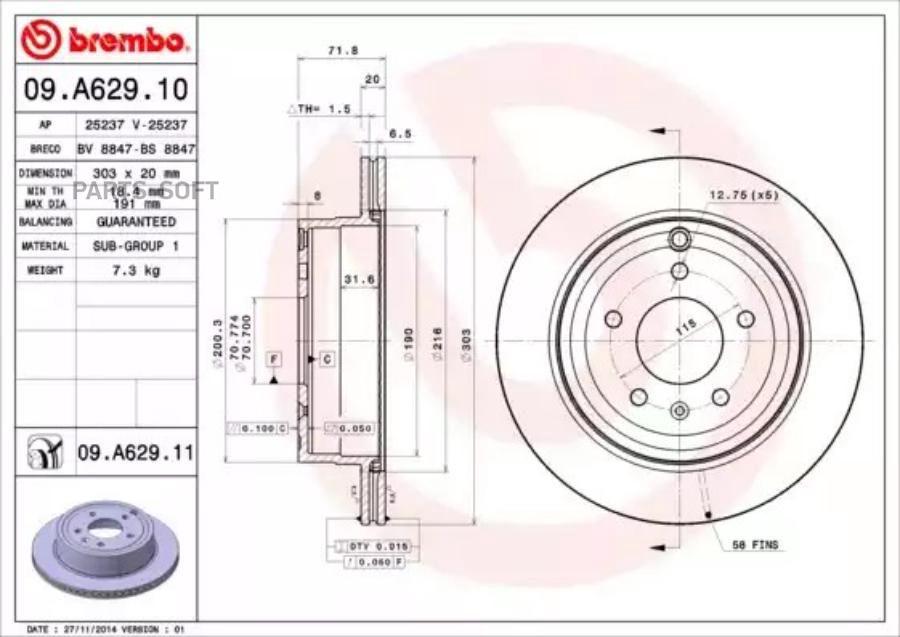 09A62910 BREMBO Тормозной диск