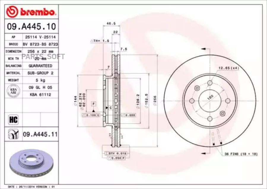 09A44510 BREMBO Тормозной диск