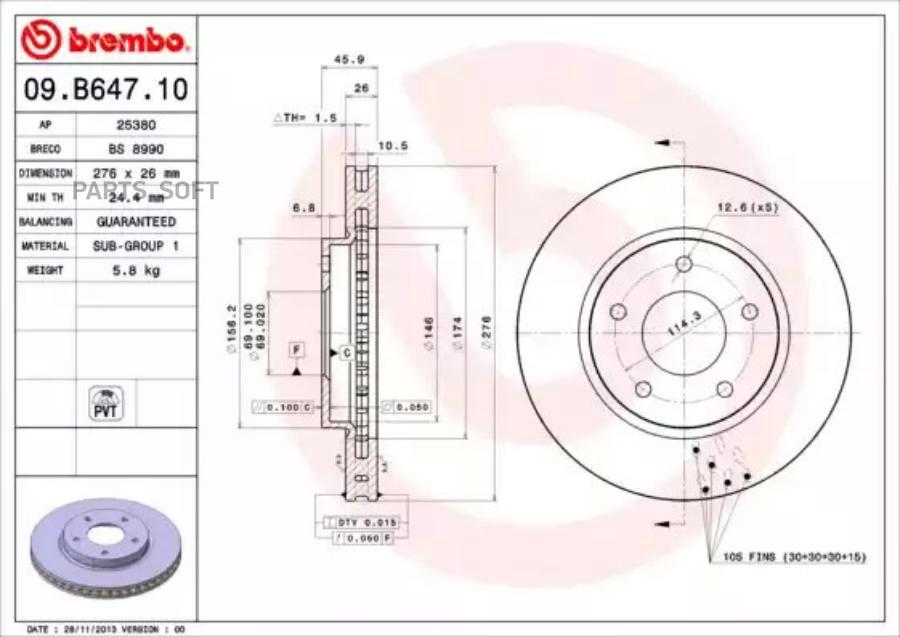 09B64710 BREMBO Тормозной диск